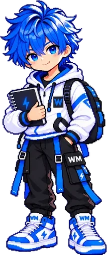 Byte: Holding a notebook.