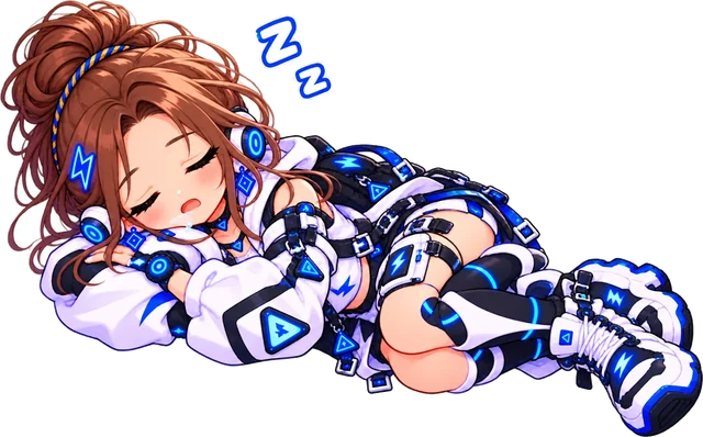 Curled up asleep with a glowing Zzz.