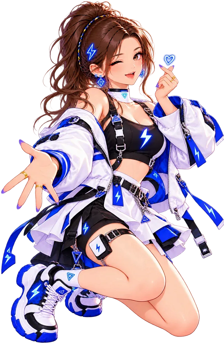 Tiny in blue and white jacket with a black top and shorts.