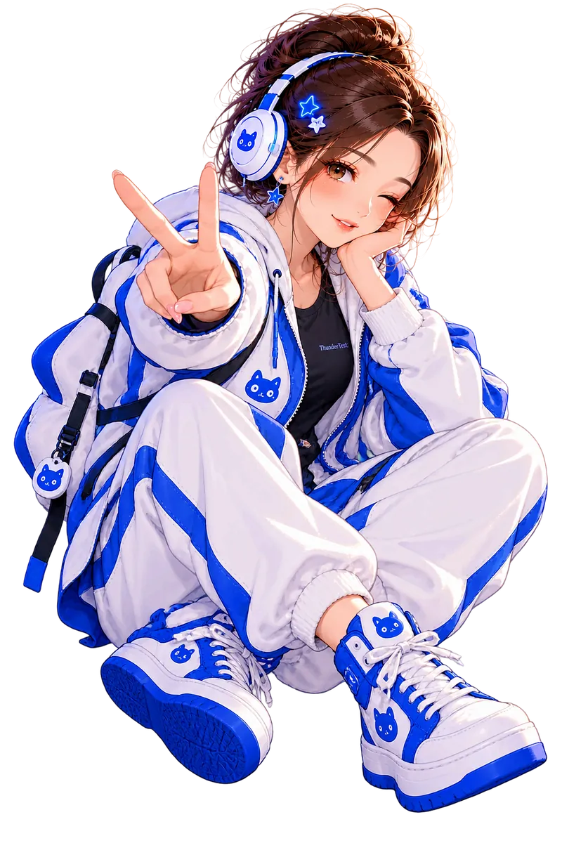 Tiny in relaxed white hoodie and loose pants.